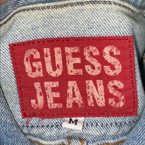 Vintage Guess Blue Boho Embroidered Distressed Denim Jacket Festival Con… - Picture 13 of 16